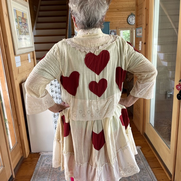 Heart Patterned Cream and Red Women's Jacket by Paper Lace - Picture 2 of 4